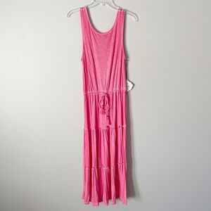Knox Rose Size S Pink Dress Sleeveless Tiered Stretch Tie Waist NEW NWT